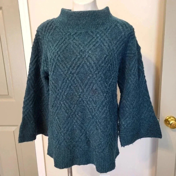 Soft Surroundings Mixed Texture Tres Doux Pullover Sweater In Ocean Heather(S) - Picture 1 of 9